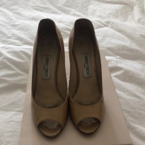 Jimmy Choo Nude Patent Leather wedge open toe